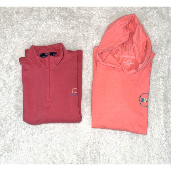 Vineyard Vines 1/4 Zip Pullover Fleece Hoodie Shirt Whale Pink Men’s Size L - Picture 1 of 16